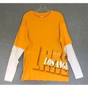 UNK Los Angeles Lakers Mens‎ Large Yellow Layered Logo Long Sleeve Cotton Tee